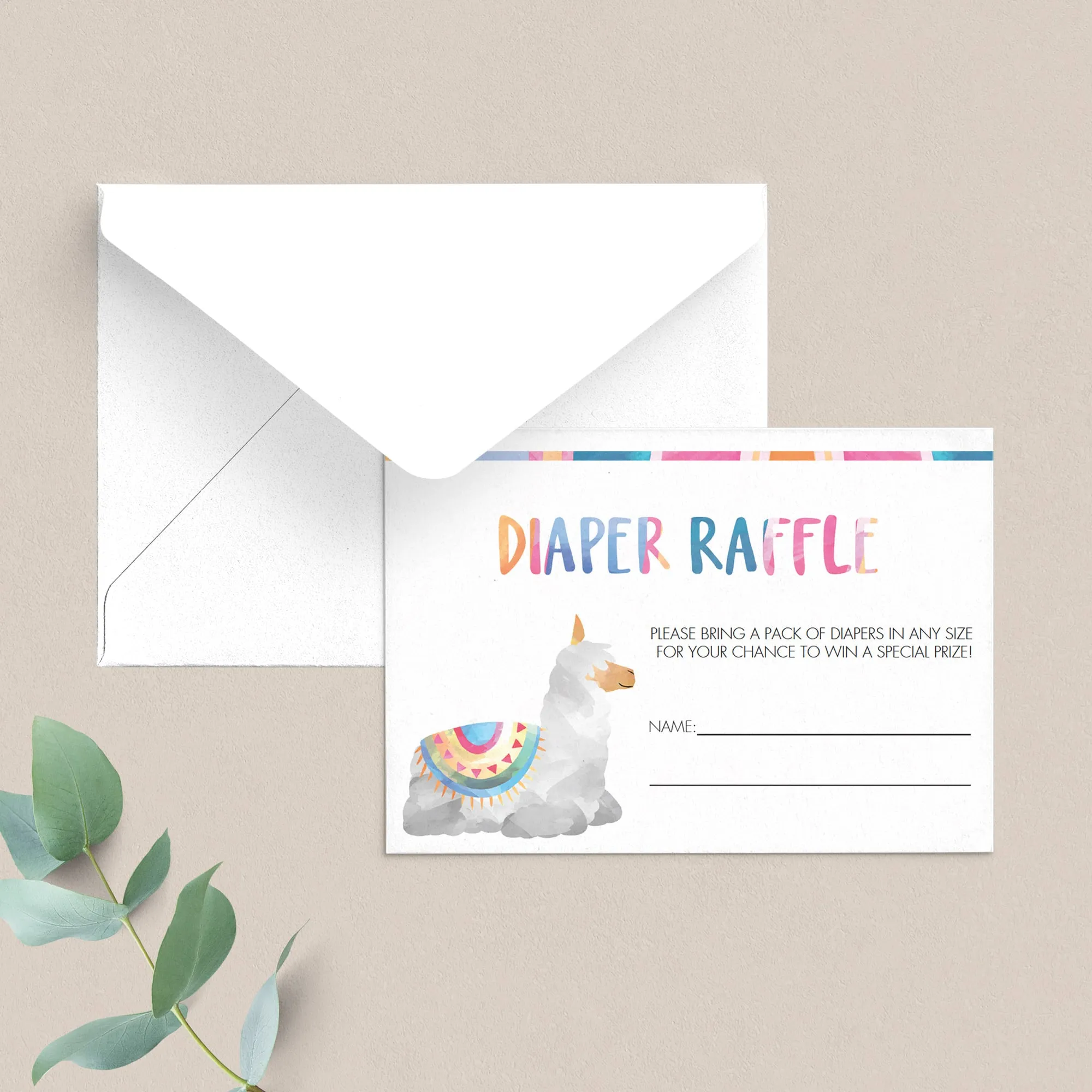 Alpaca Baby Shower Diaper Raffle Card Printable
