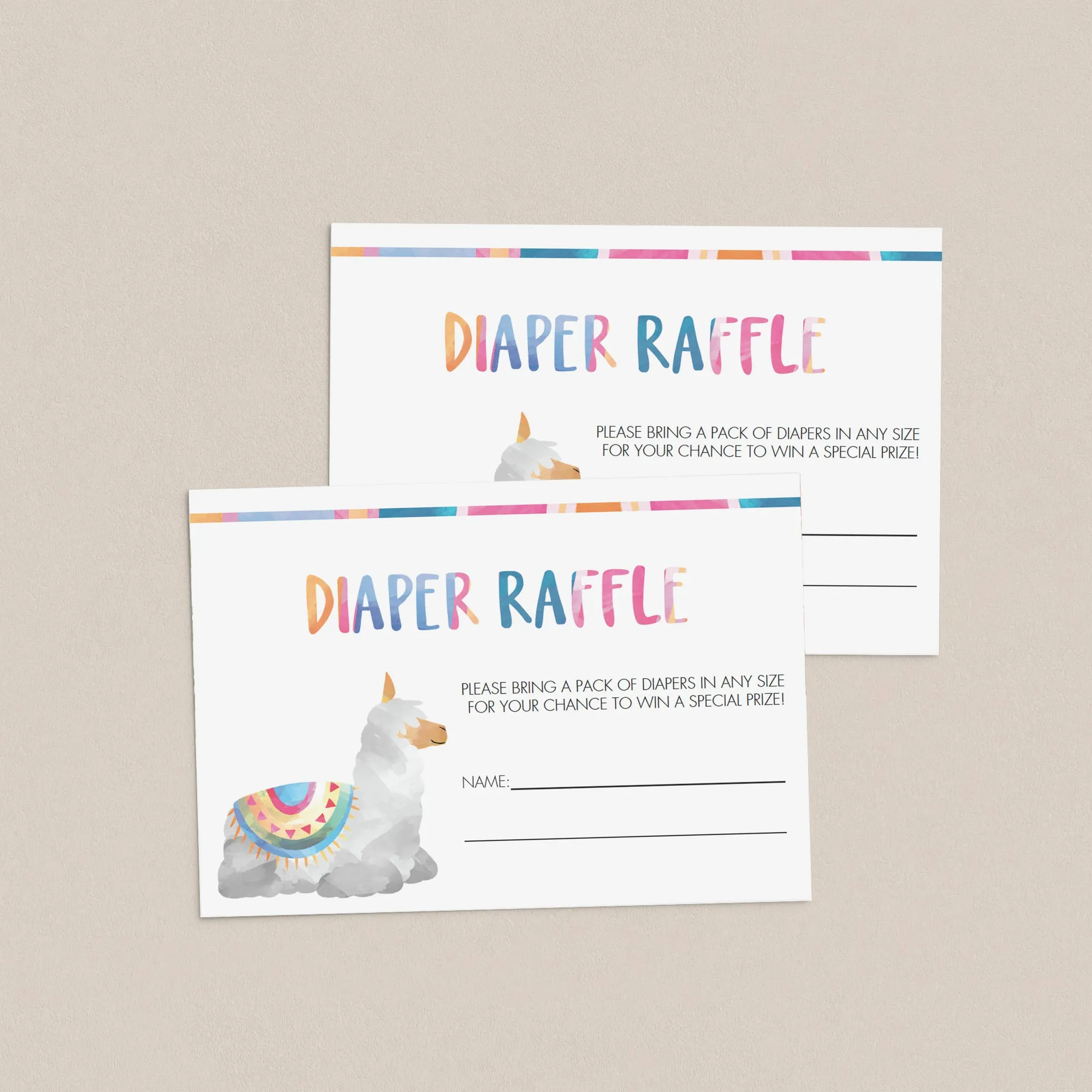 Alpaca Baby Shower Diaper Raffle Card Printable