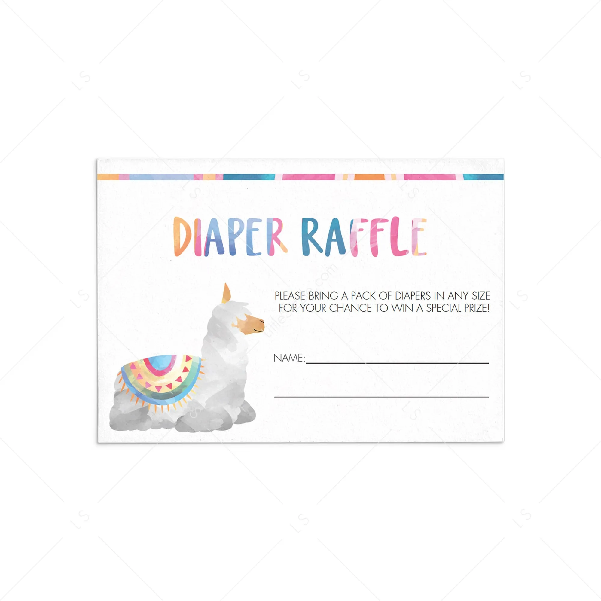 Alpaca Baby Shower Diaper Raffle Card Printable