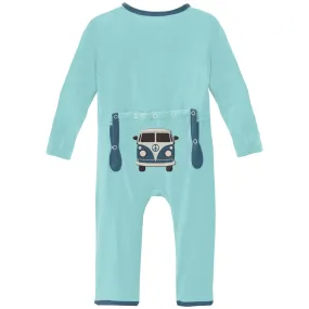 Applique Coverall with Zipper in Summer Sky Vintage Van