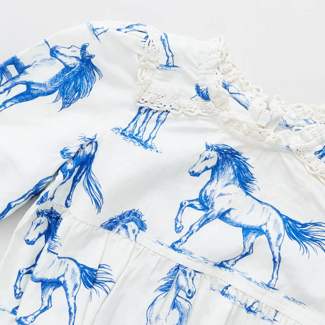 Baby Girls Charlie Bubble - Blue Horses