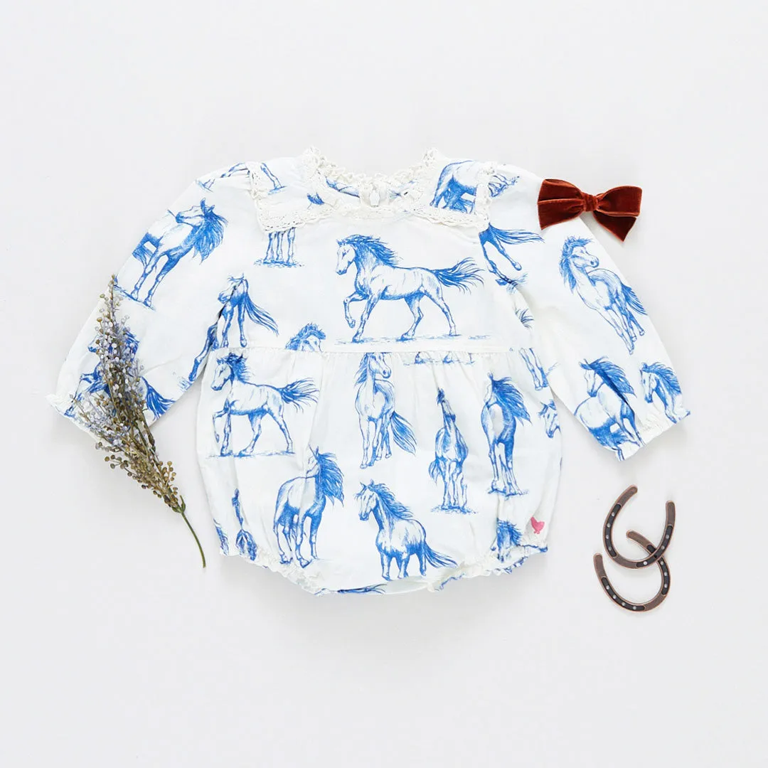 Baby Girls Charlie Bubble - Blue Horses