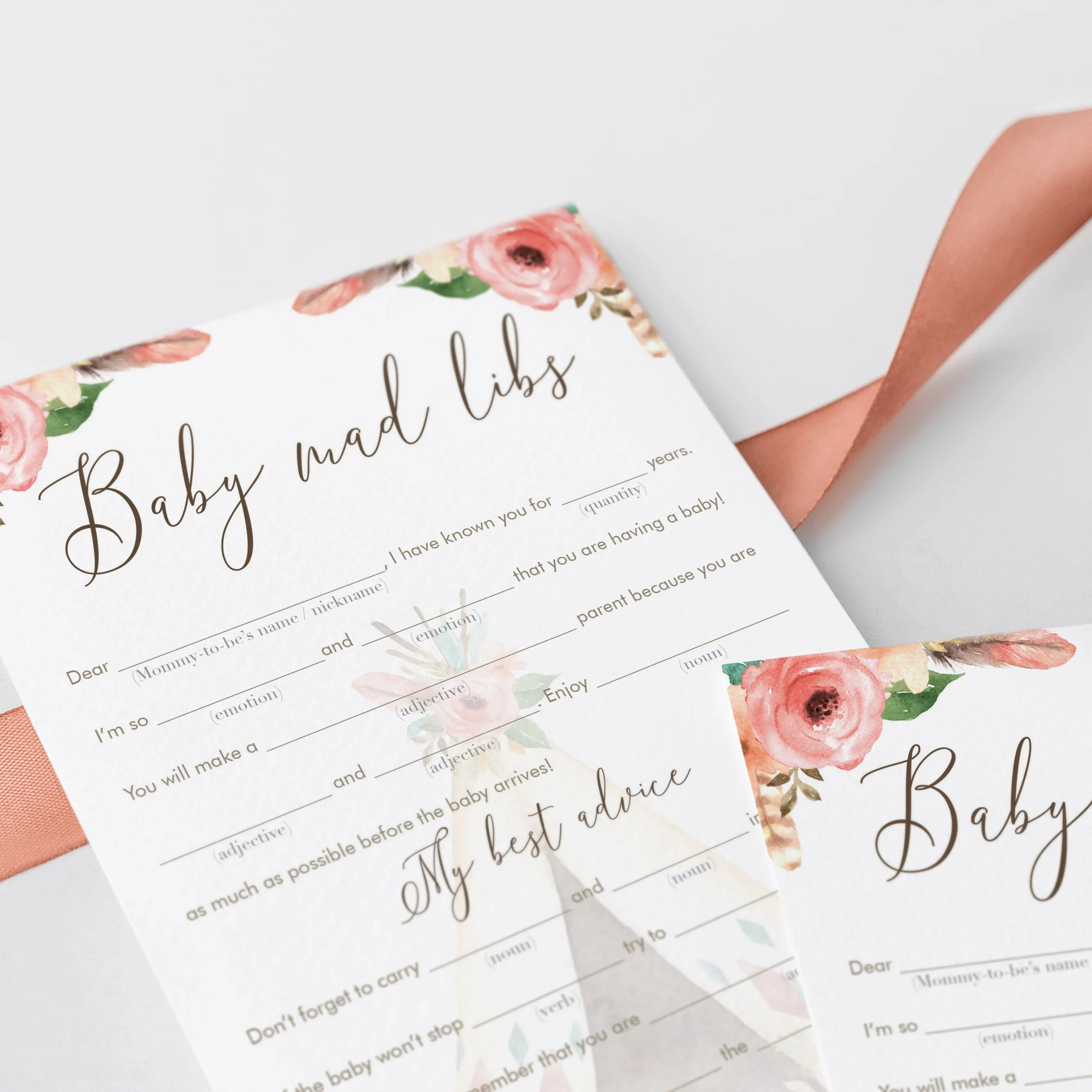 Baby Madlibs Game Floral Tribal Baby Shower