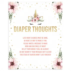 Baby Shower Diaper Thoughts Sign Template Floral Unicorn