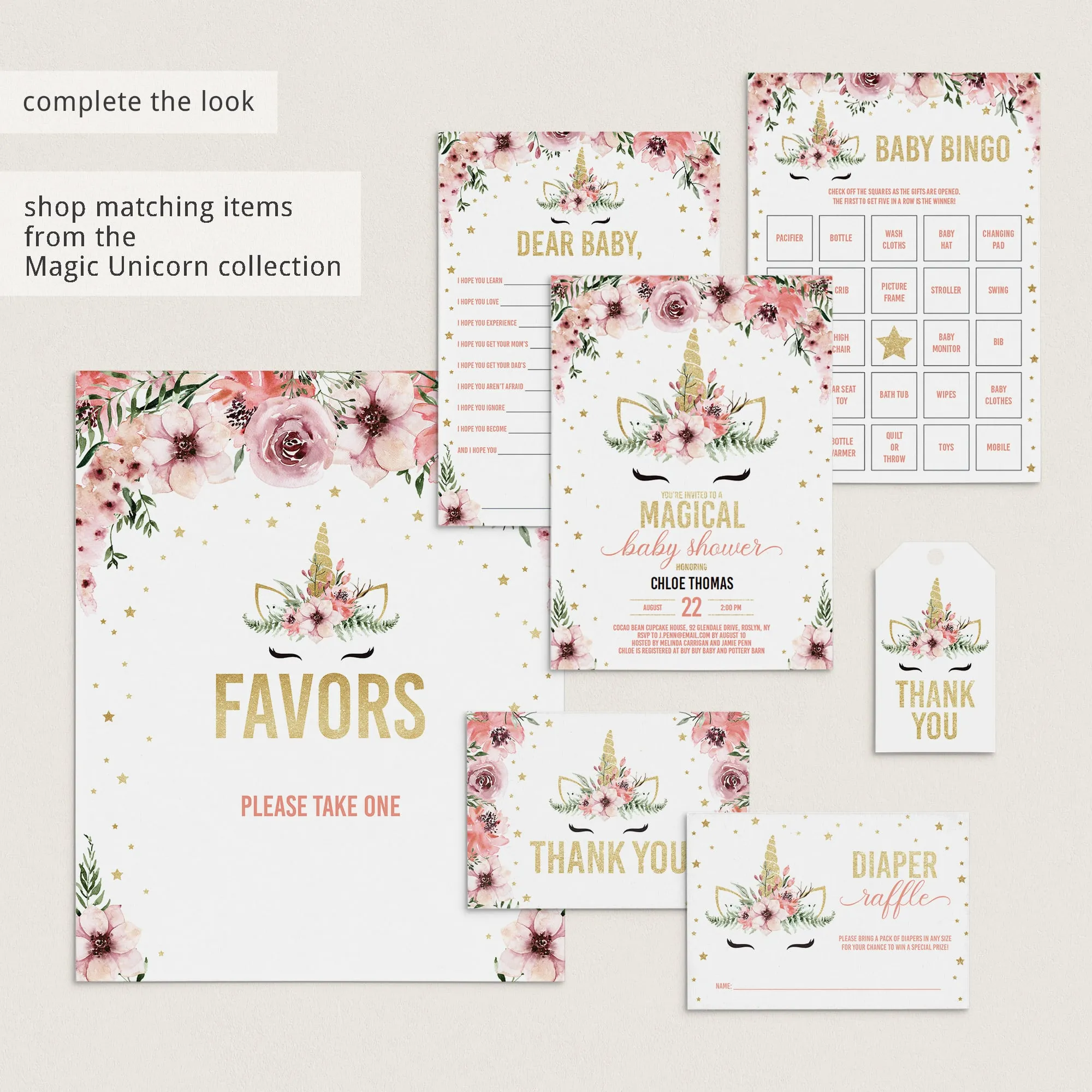 Baby Shower Diaper Thoughts Sign Template Floral Unicorn