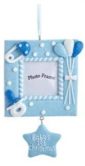 Baby's 1st Christmas Photo Frame Ornament - Blue