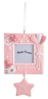 Baby's 1st Christmas Photo Frame Ornament - Pink