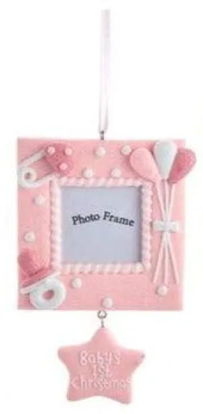 Baby's 1st Christmas Photo Frame Ornament - Pink