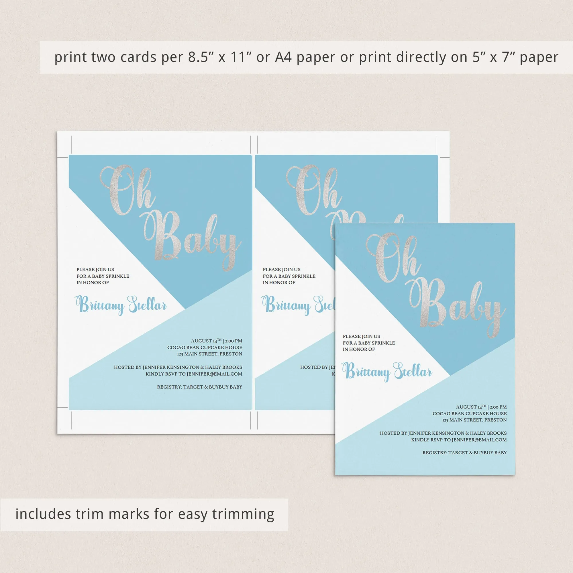 Blue and White Baby Sprinkle Invitation Set