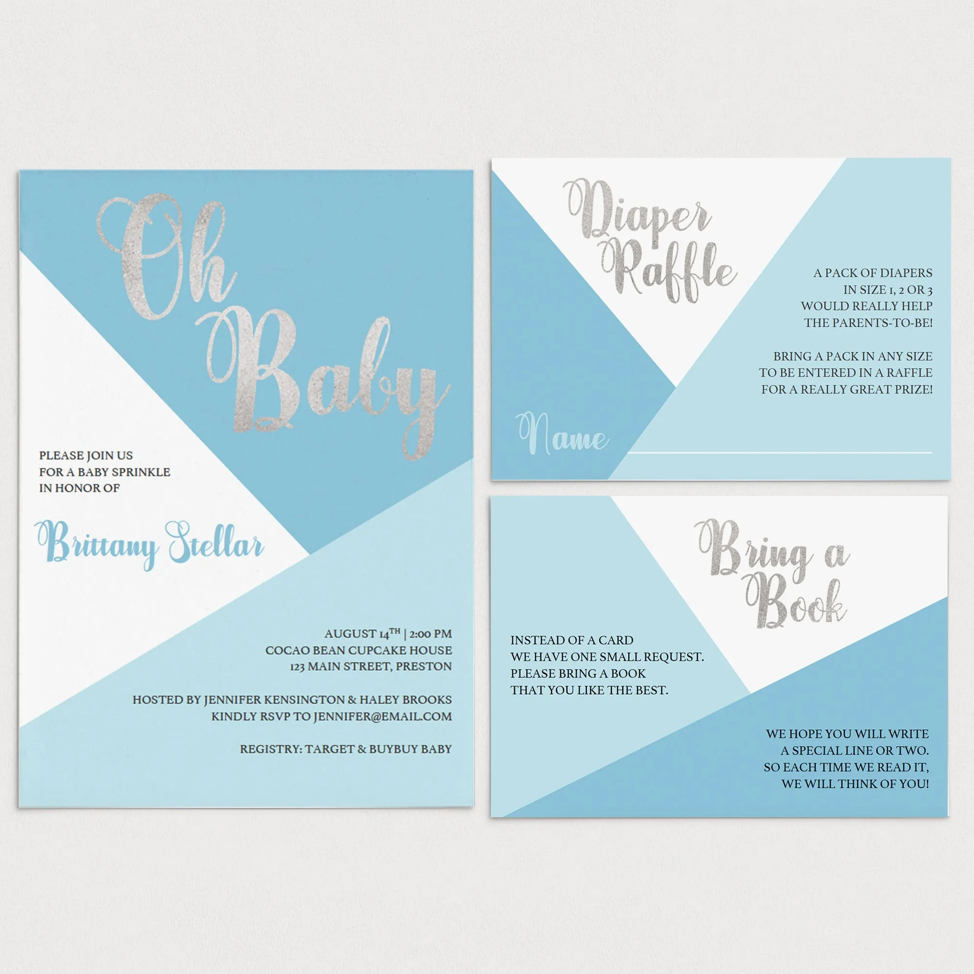 Blue and White Baby Sprinkle Invitation Set