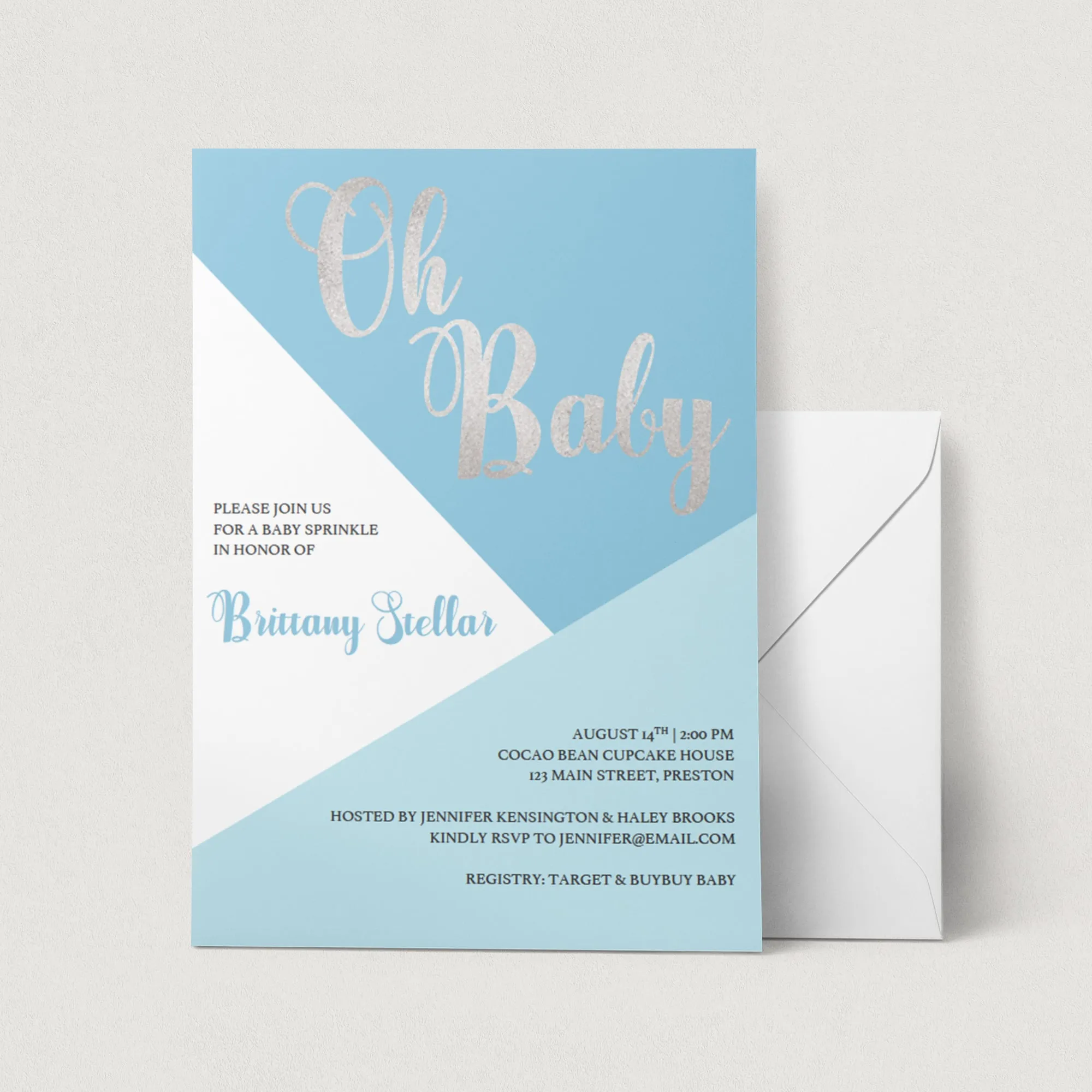 Blue and White Baby Sprinkle Invitation Set
