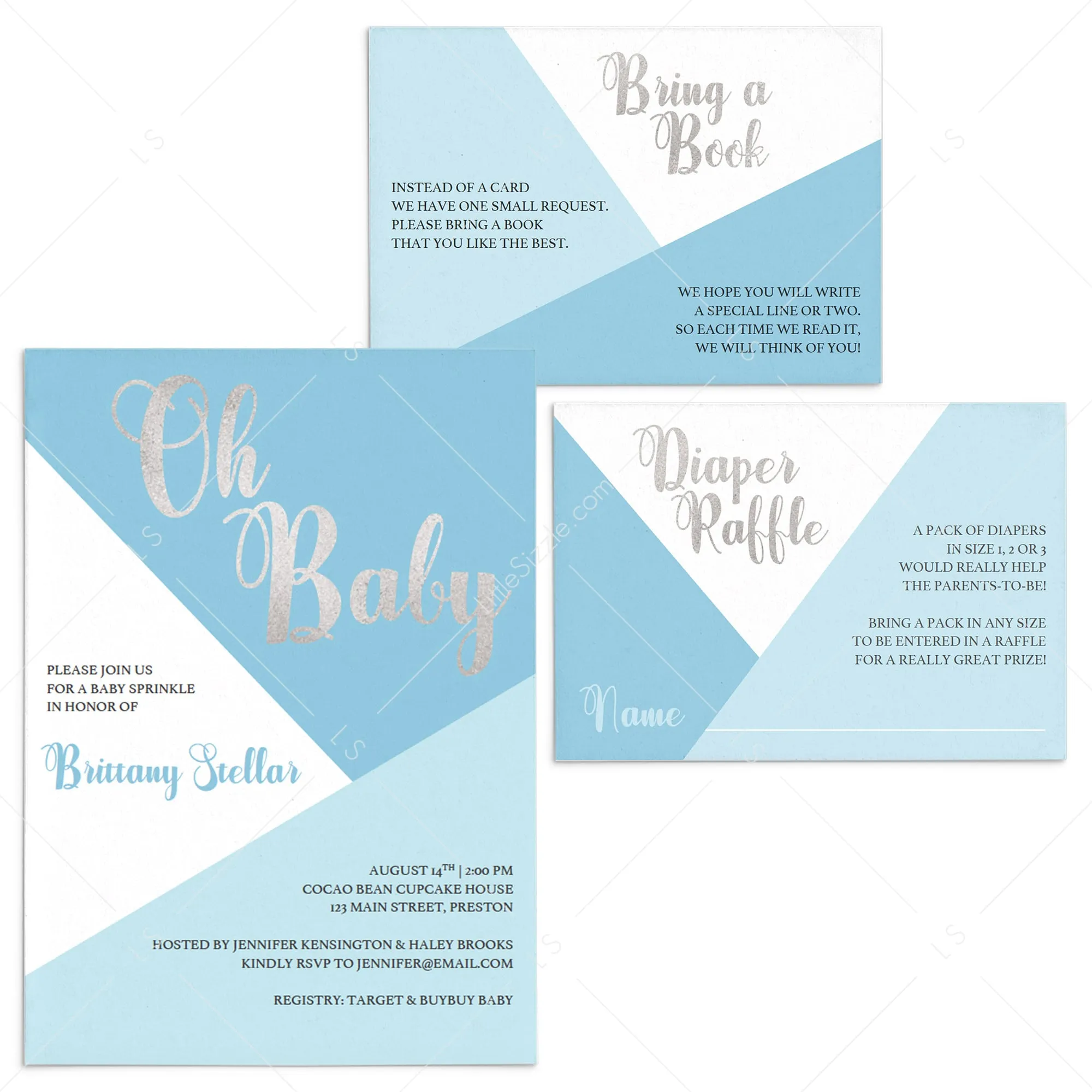 Blue and White Baby Sprinkle Invitation Set