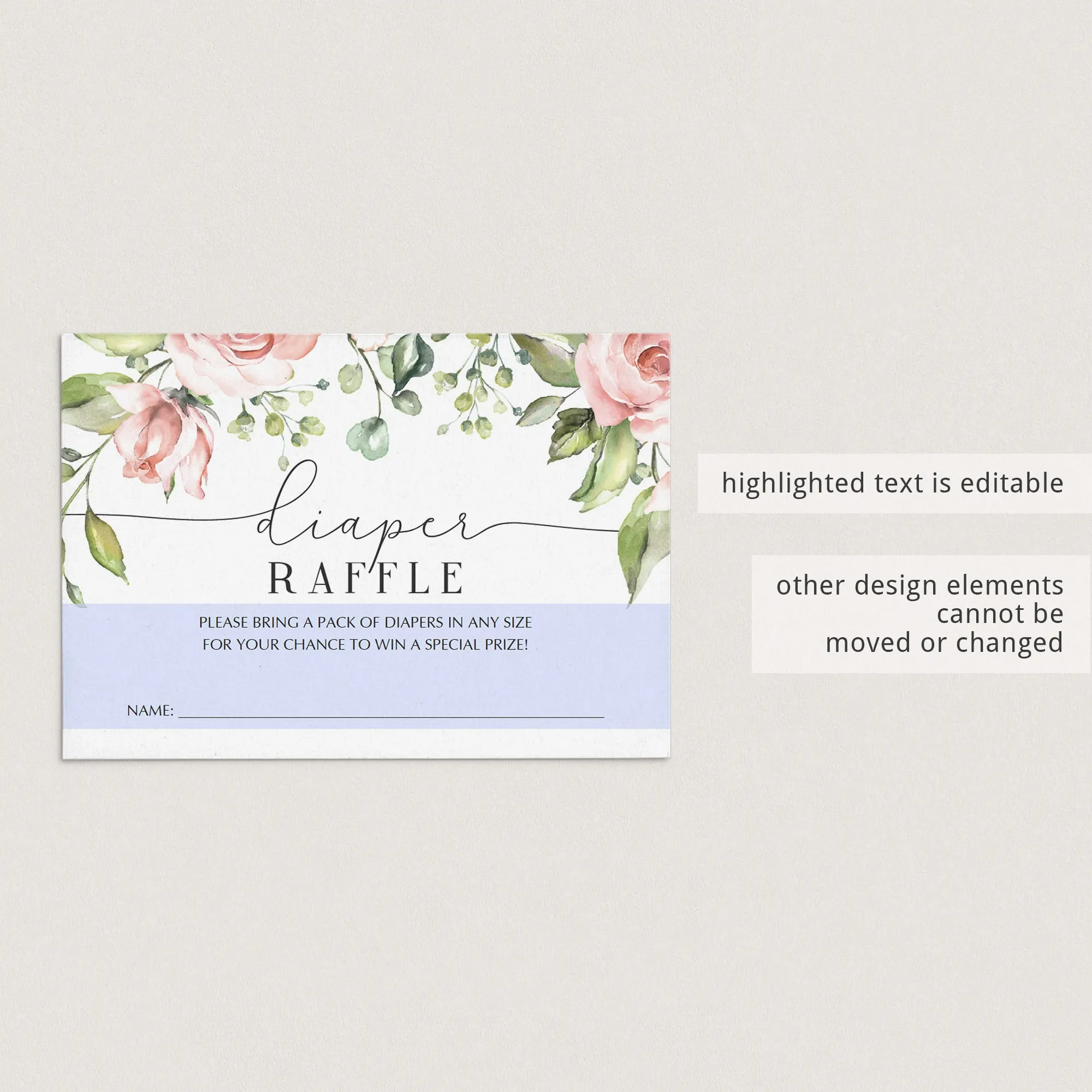 Blush Baby Shower Diaper Raffle Ticket Floral Theme