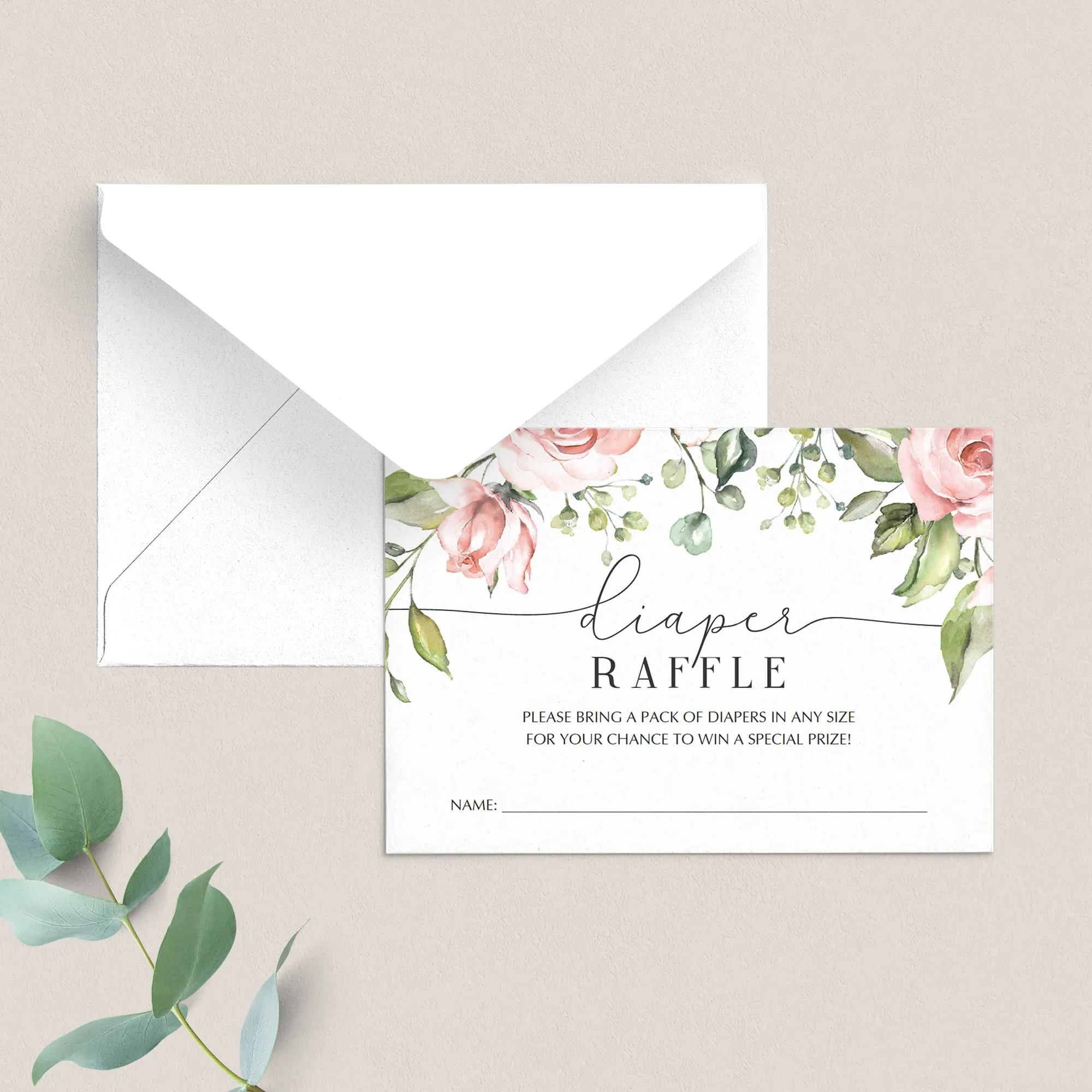 Blush Baby Shower Diaper Raffle Ticket Floral Theme