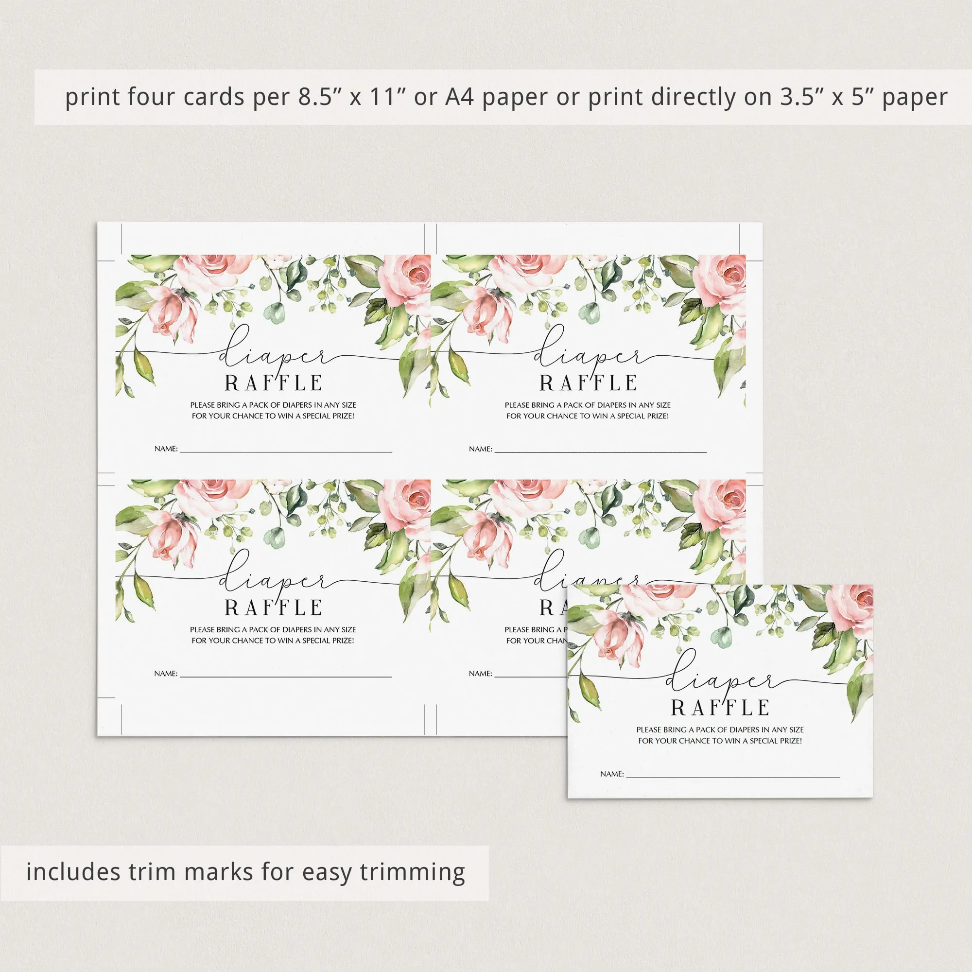 Blush Baby Shower Diaper Raffle Ticket Floral Theme