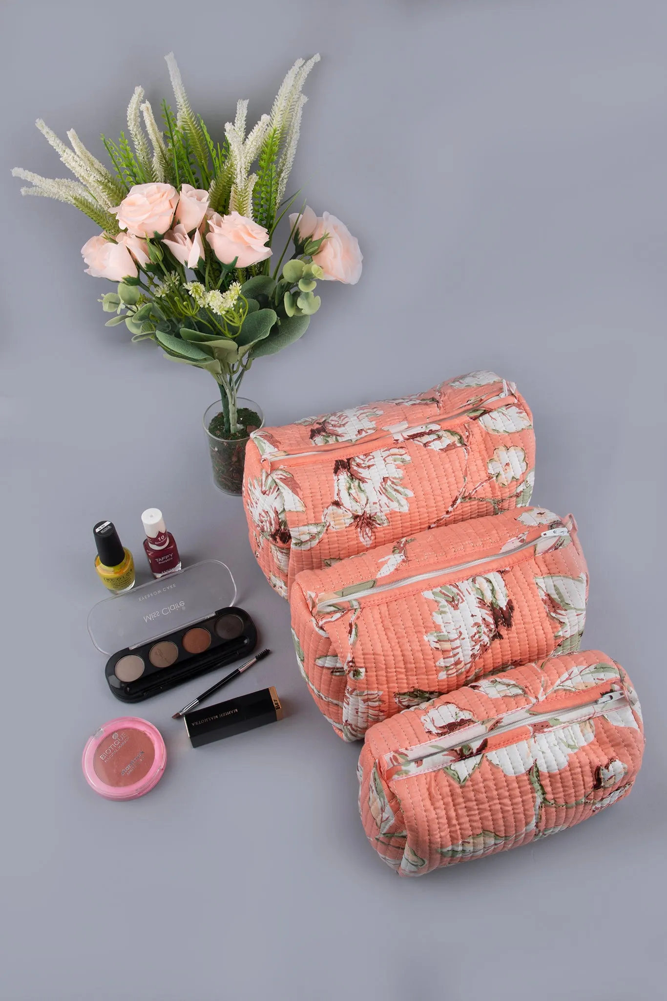 Blush Quilted Pouches (Set of 3)