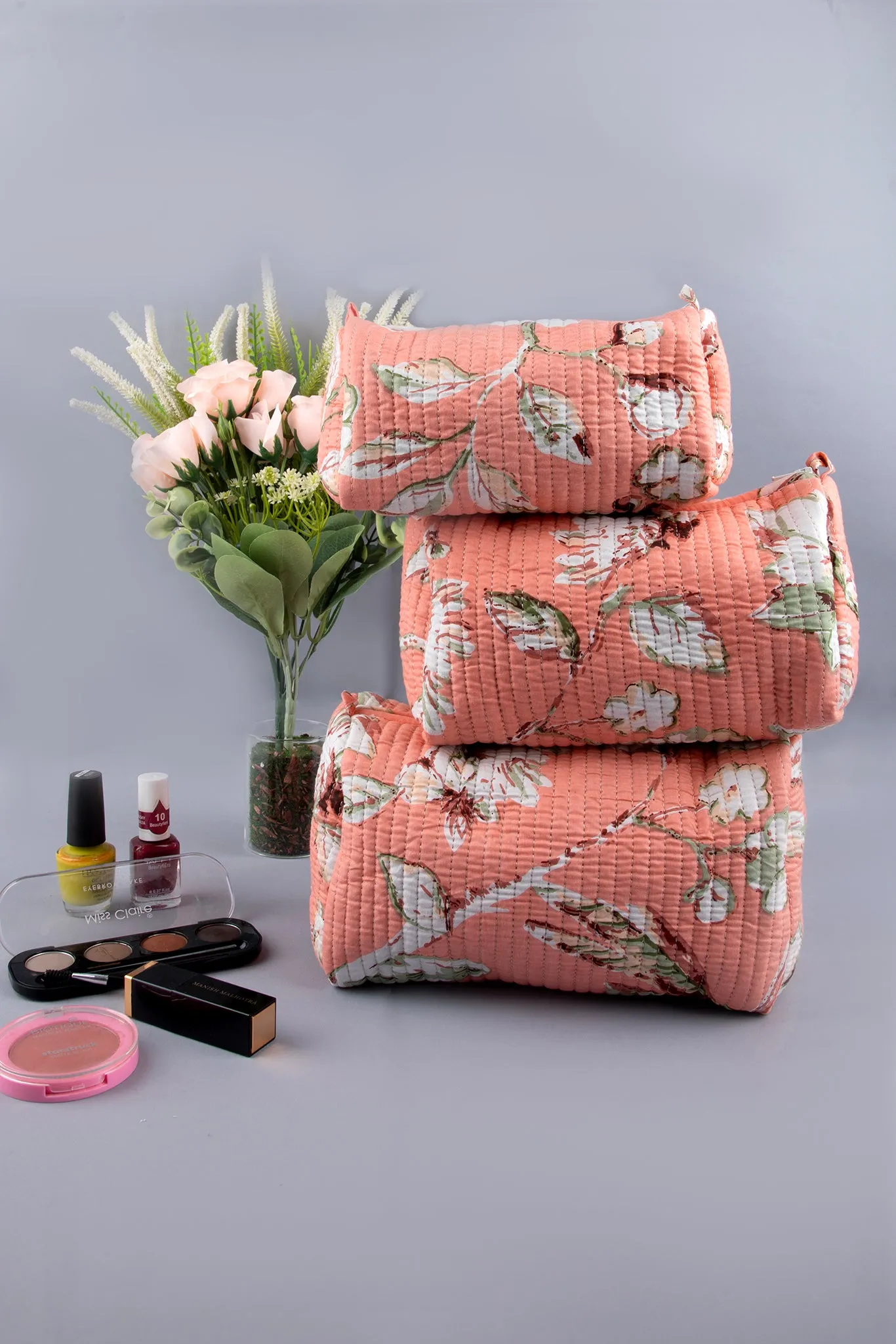 Blush Quilted Pouches (Set of 3)
