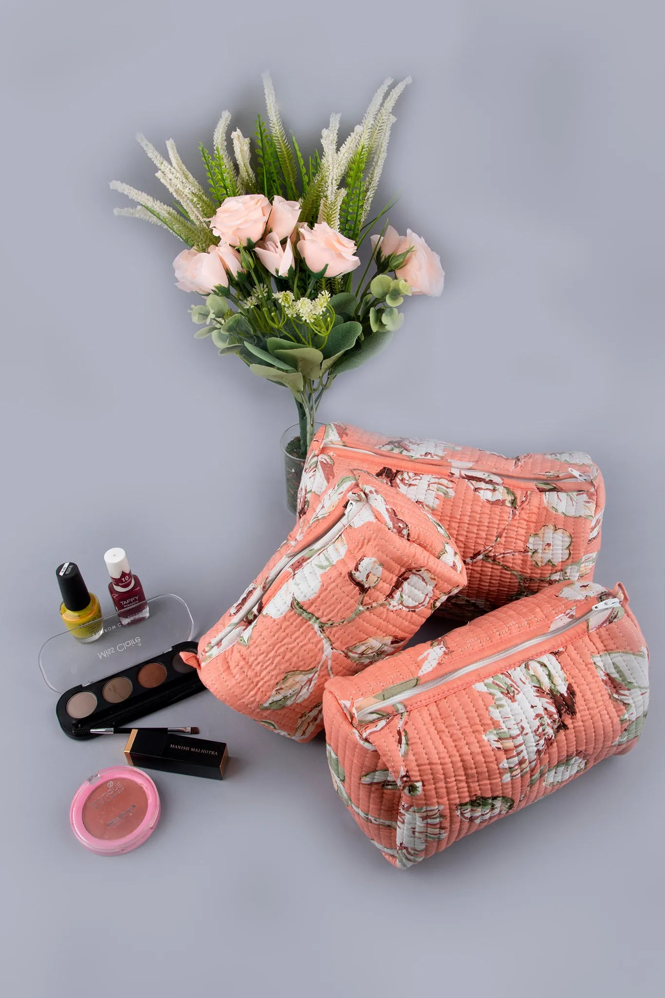 Blush Quilted Pouches (Set of 3)