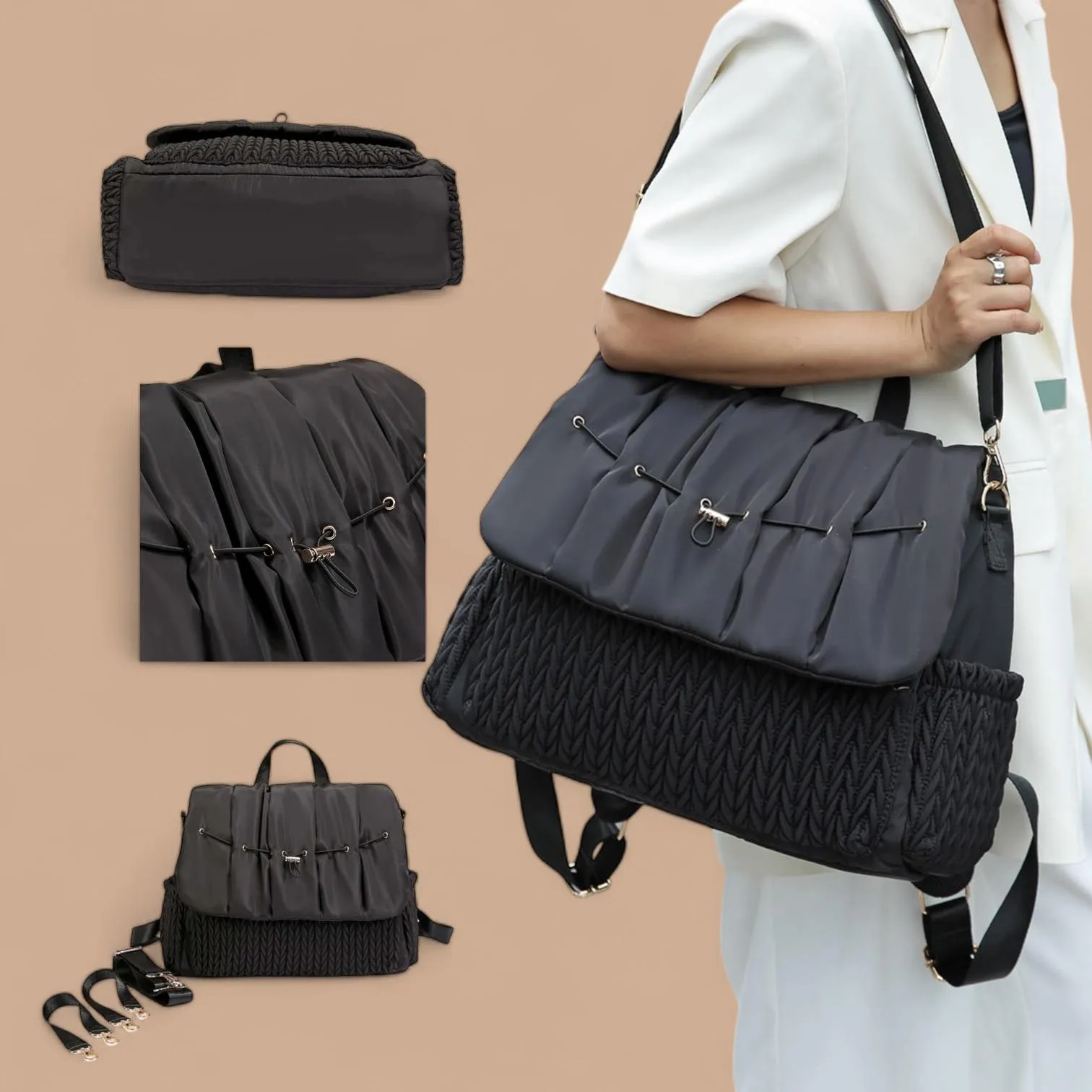 BOLSO HQ Detailed Elegant Large Capacity Multiway Diaper Bag with Changing Pad