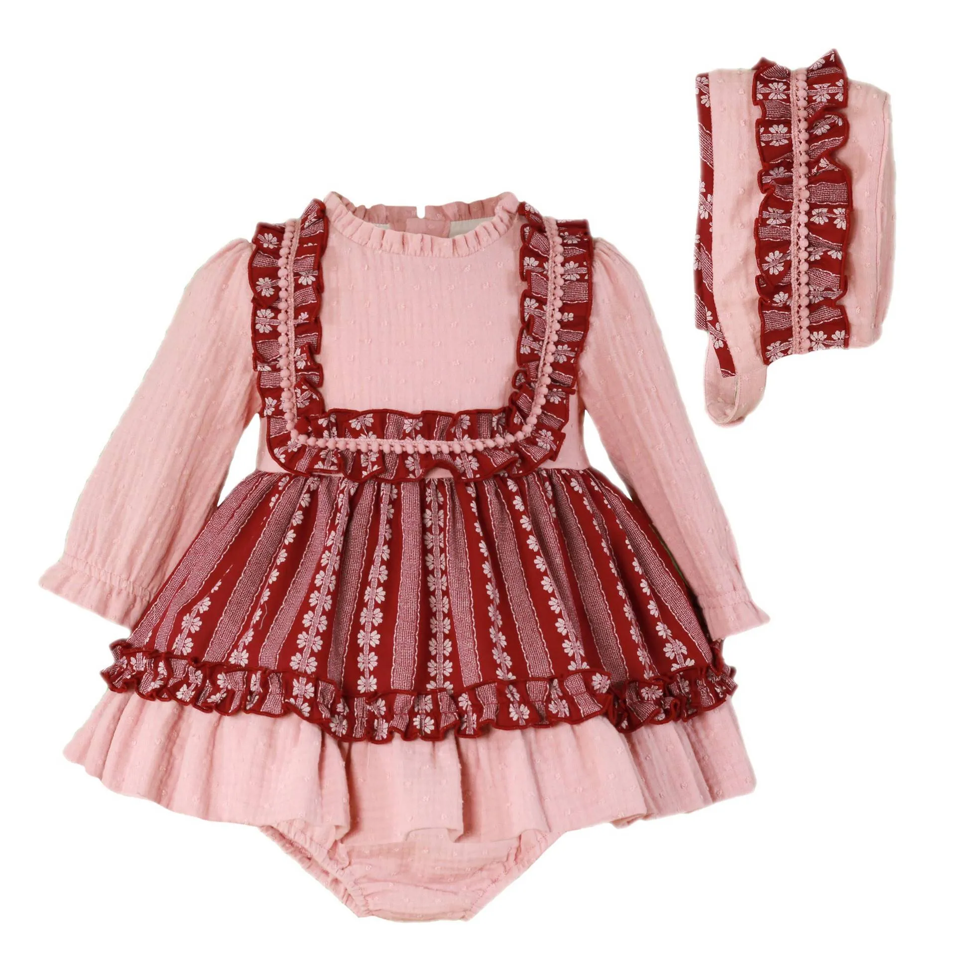 Burgundy Floral Baby Set