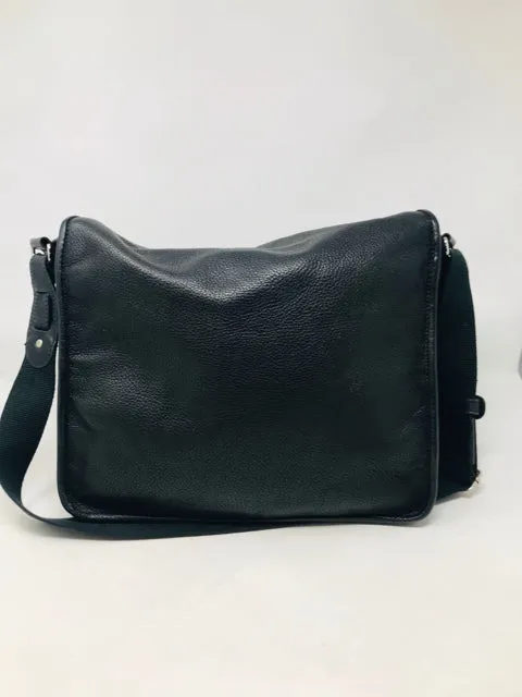 Byblos Black Leather Messenger Diaper Bag Purse 2400-31220