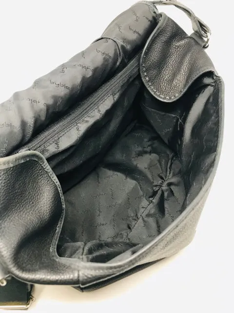 Byblos Black Leather Messenger Diaper Bag Purse 2400-31220