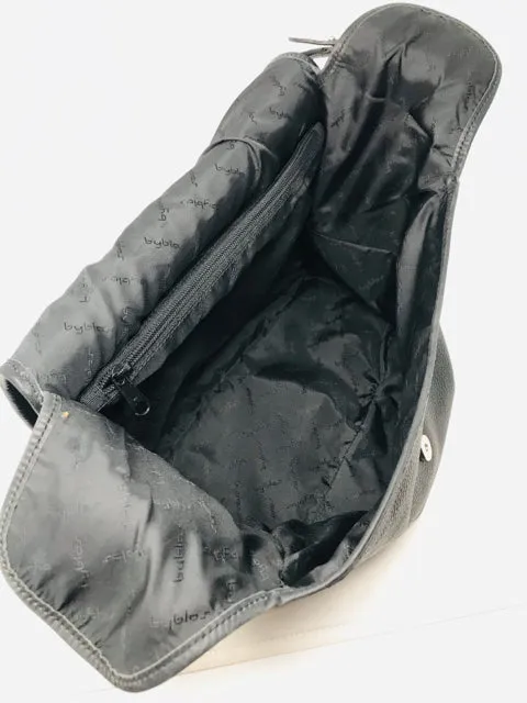 Byblos Black Leather Messenger Diaper Bag Purse 2400-31220