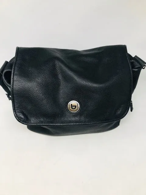Byblos Black Leather Messenger Diaper Bag Purse 2400-31220