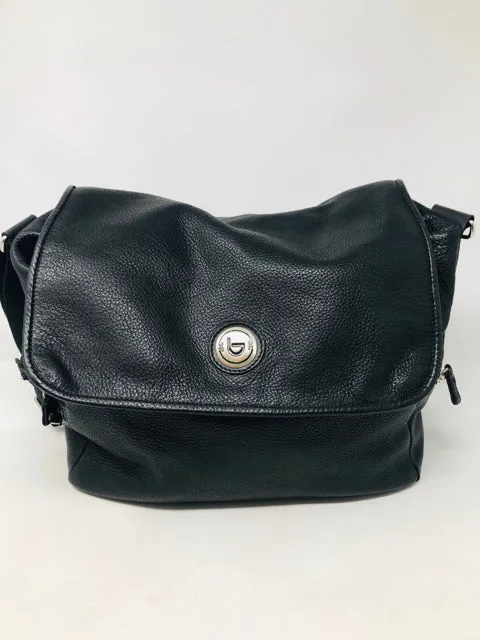 Byblos Black Leather Messenger Diaper Bag Purse 2400-31220
