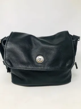 Byblos Black Leather Messenger Diaper Bag Purse 2400-31220