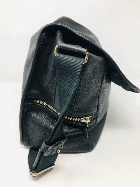 Byblos Black Leather Messenger Diaper Bag Purse 2400-31220