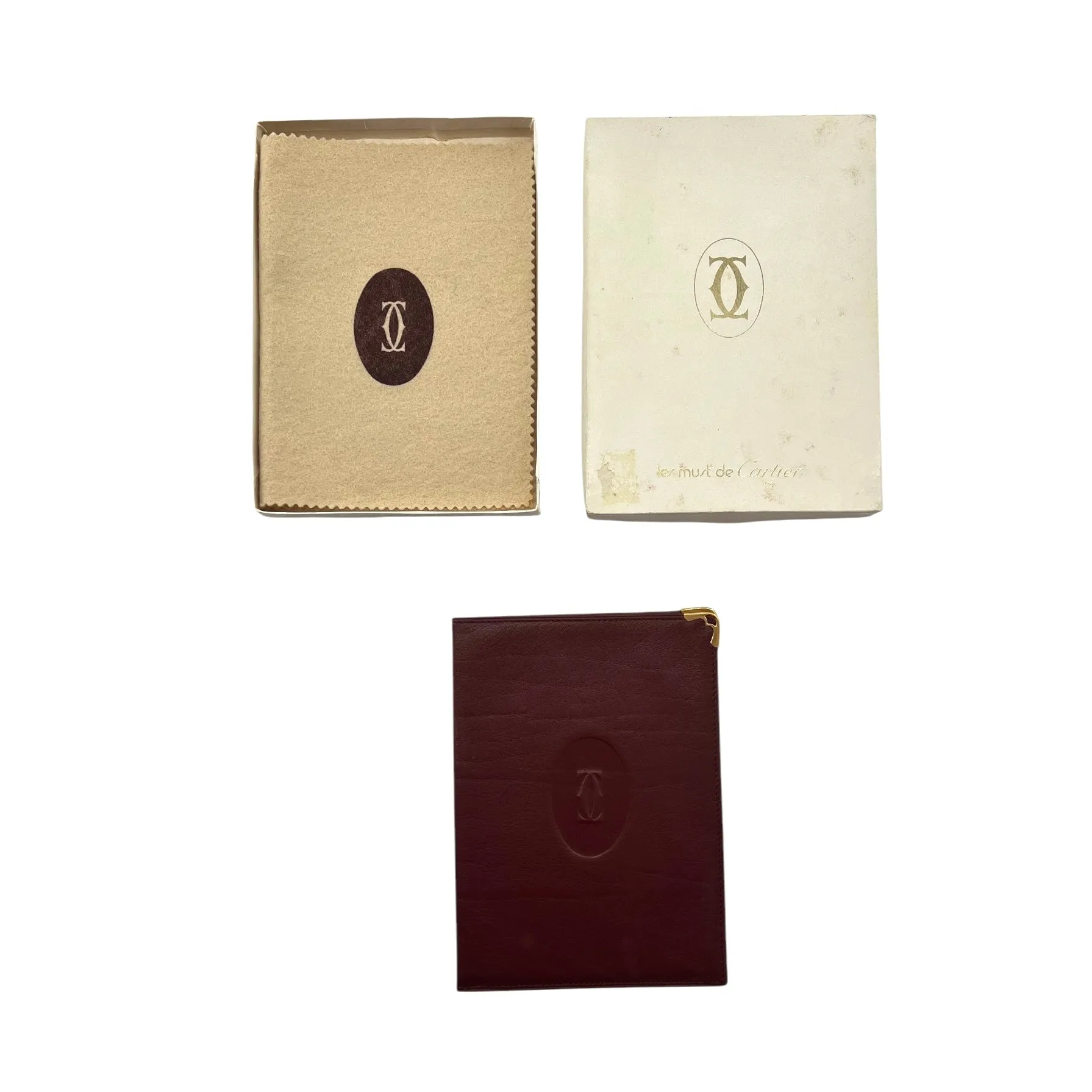 Cartier Le Must 1970's Burgundy Leather Passport Holder, New In Box