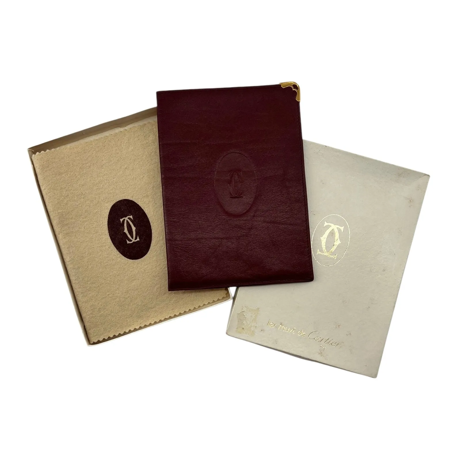 Cartier Le Must 1970's Burgundy Leather Passport Holder, New In Box