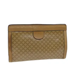 CELINE Macadam Canvas Clutch Bag Beige Auth 72644
