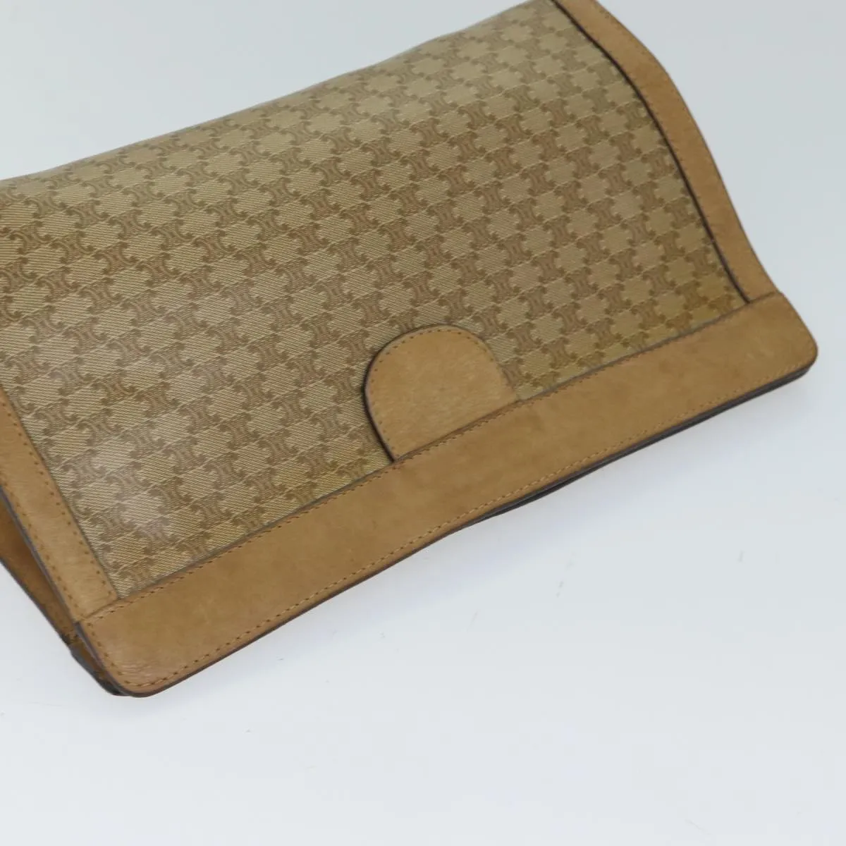 CELINE Macadam Canvas Clutch Bag Beige Auth 72644
