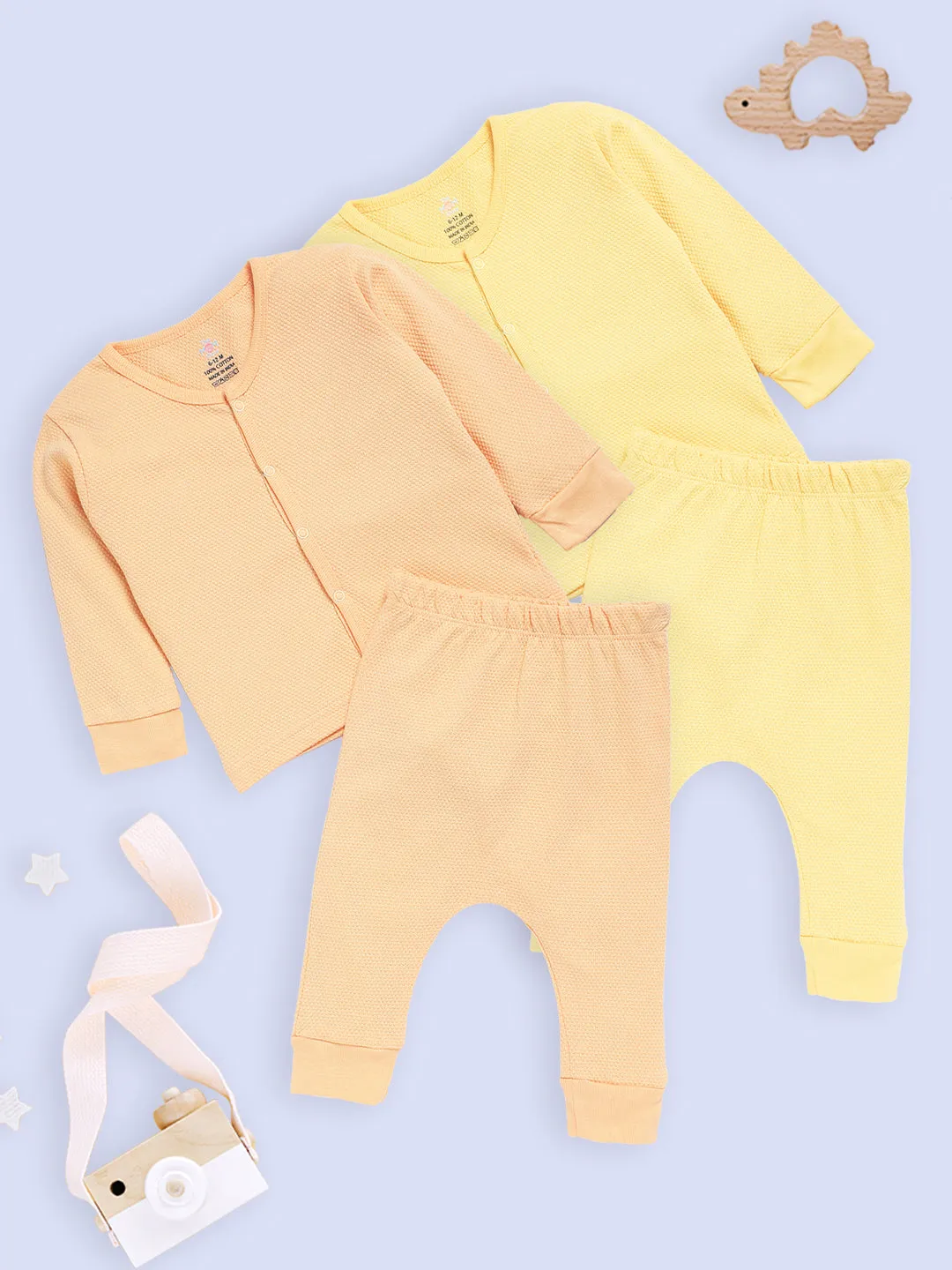 Combo of 2 Infant Sets: Pastel Yellow & Pastel Orange Infant Set