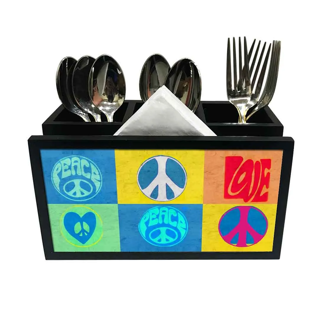 Cutlery Tissue Holder Napkin Stand -  Peace Love
