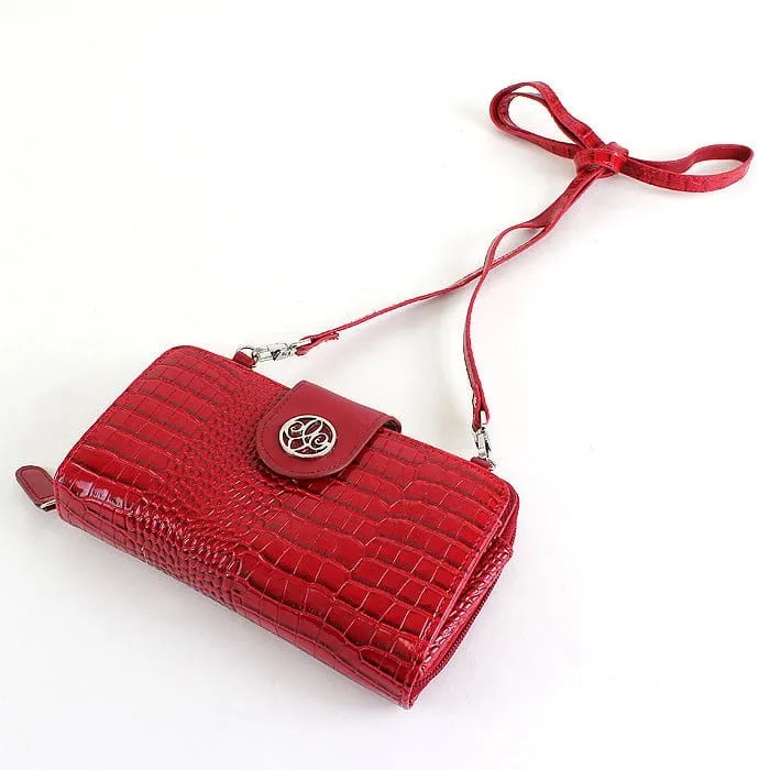 CW3013 Croc Print Zip-Around 6-Plus Cellphone Clutch Wallet/Crossbody Bag