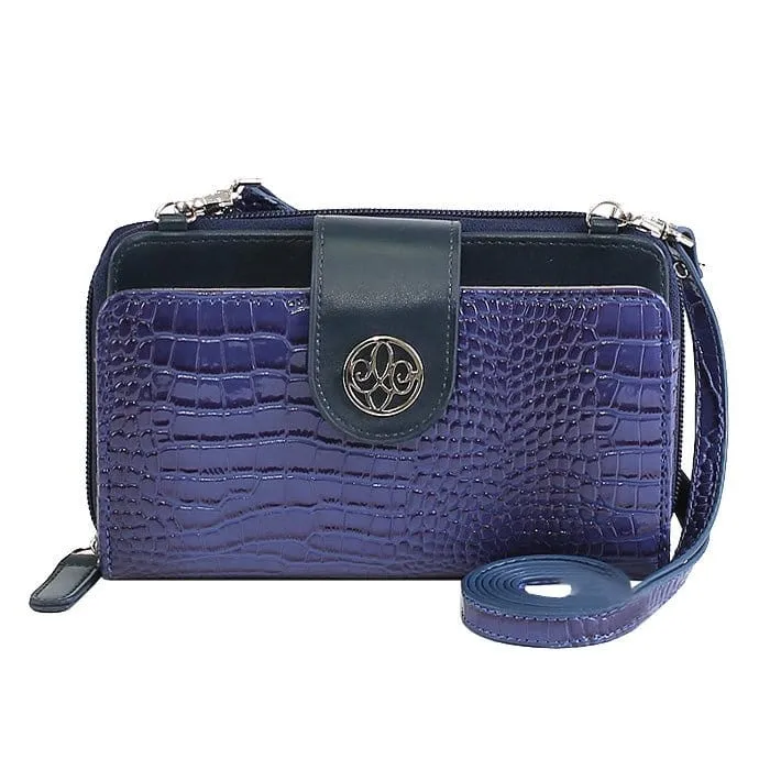 CW3013 Croc Print Zip-Around 6-Plus Cellphone Clutch Wallet/Crossbody Bag