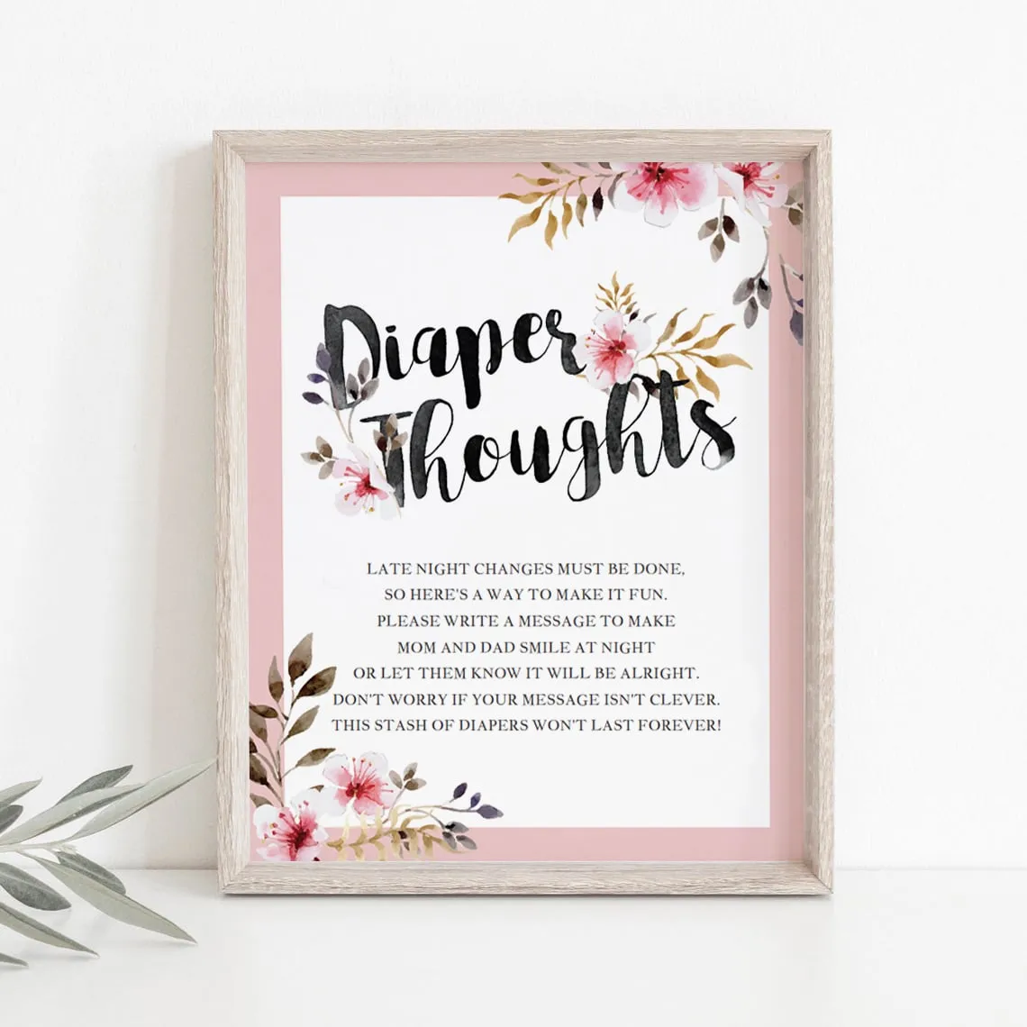 Diaper Thoughts Baby Shower Game with Pink Flowers Printable