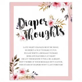 Diaper Thoughts Baby Shower Game with Pink Flowers Printable