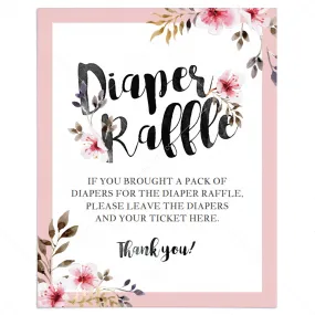 Editable Baby Girl Shower Diaper Raffle Table Sign Template