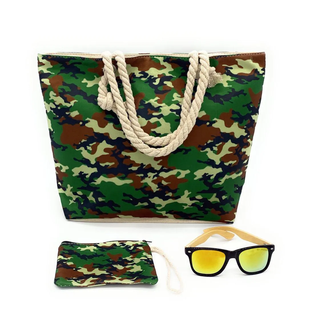 Empire Cove Womens 2 Piece Gift Set Camouflage Beach Tote Bag Sunglasses Travel