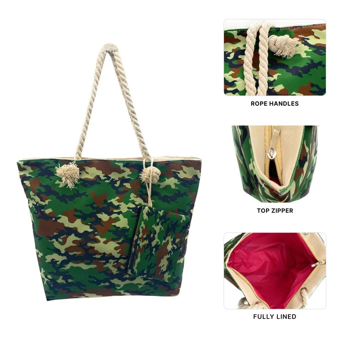 Empire Cove Womens 2 Piece Gift Set Camouflage Beach Tote Bag Sunglasses Travel