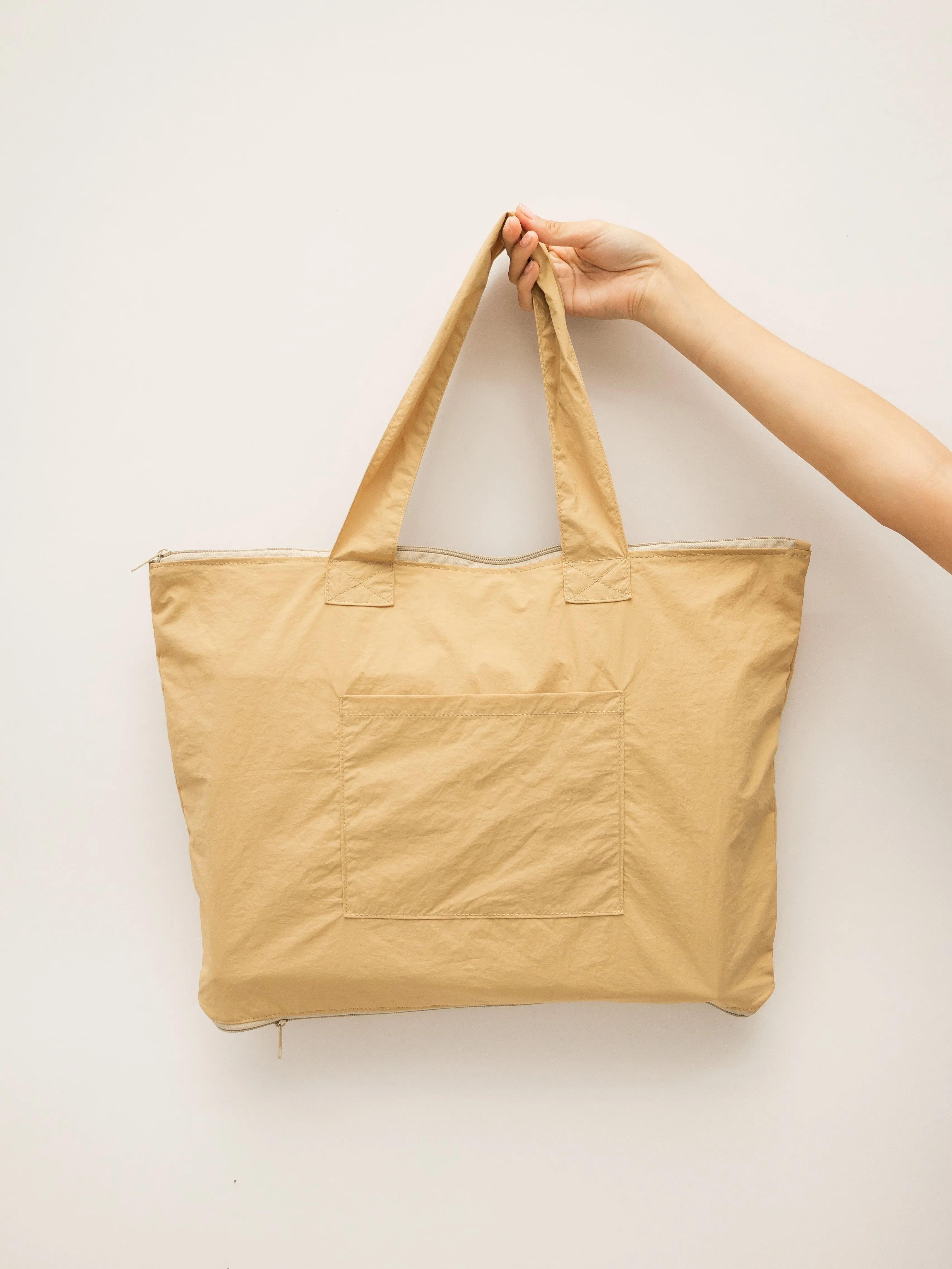 Floral Abstract Beige CarryAll Expandable Washable Tote Bag 2.0