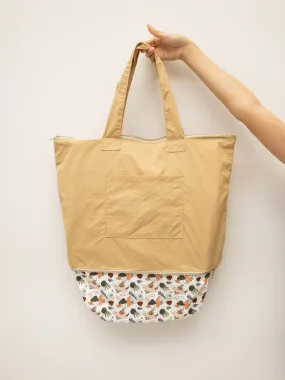 Floral Abstract Beige CarryAll Expandable Washable Tote Bag 2.0