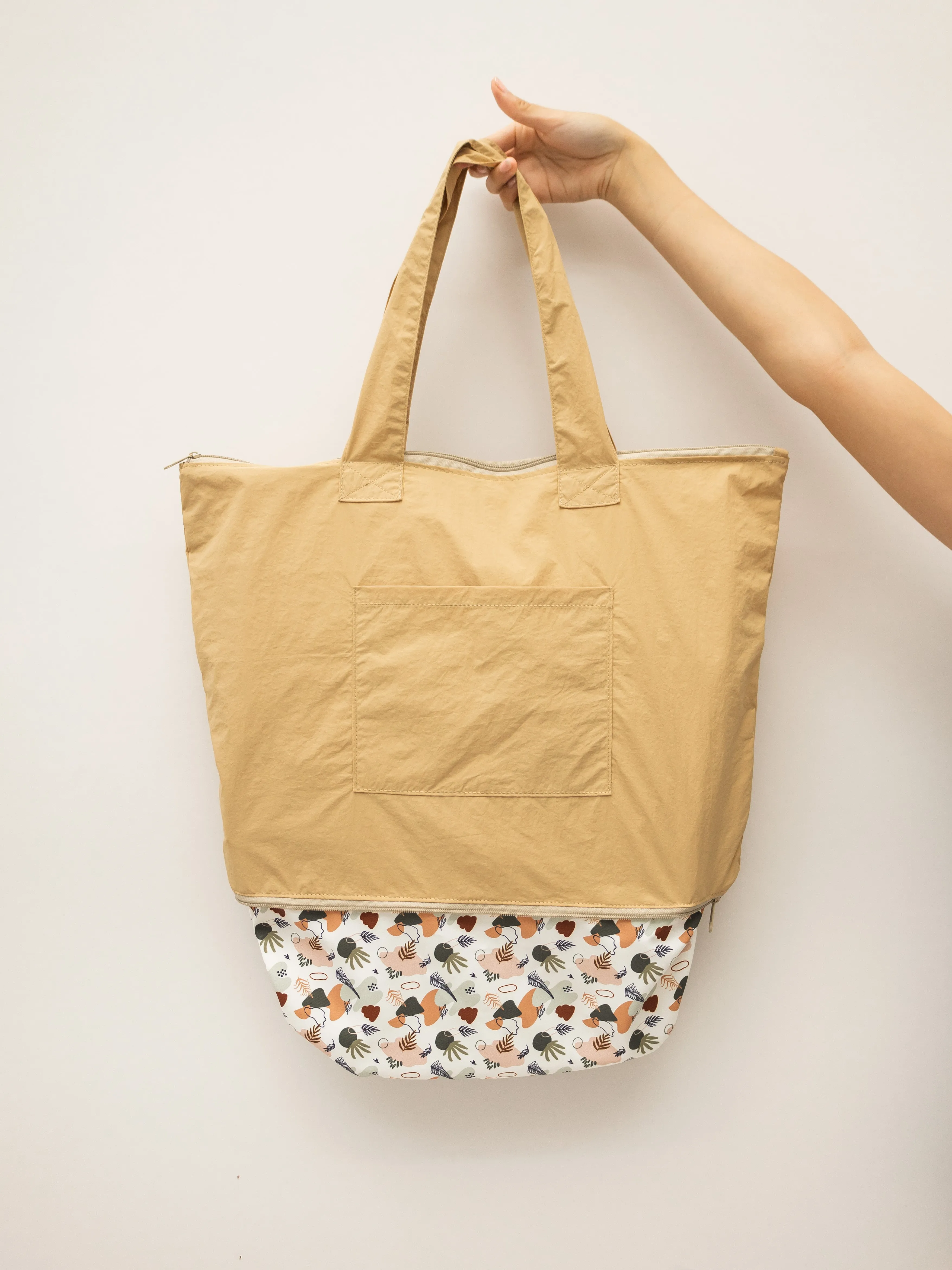 Floral Abstract Beige CarryAll Expandable Washable Tote Bag 2.0