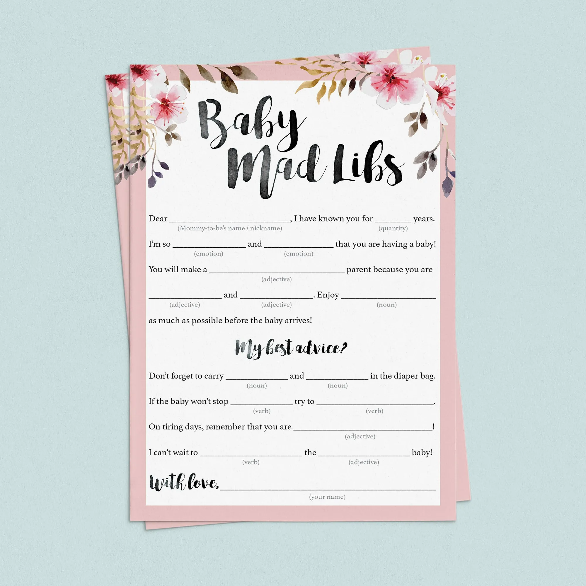 Floral Baby Mad Libs Printable Baby Shower Game