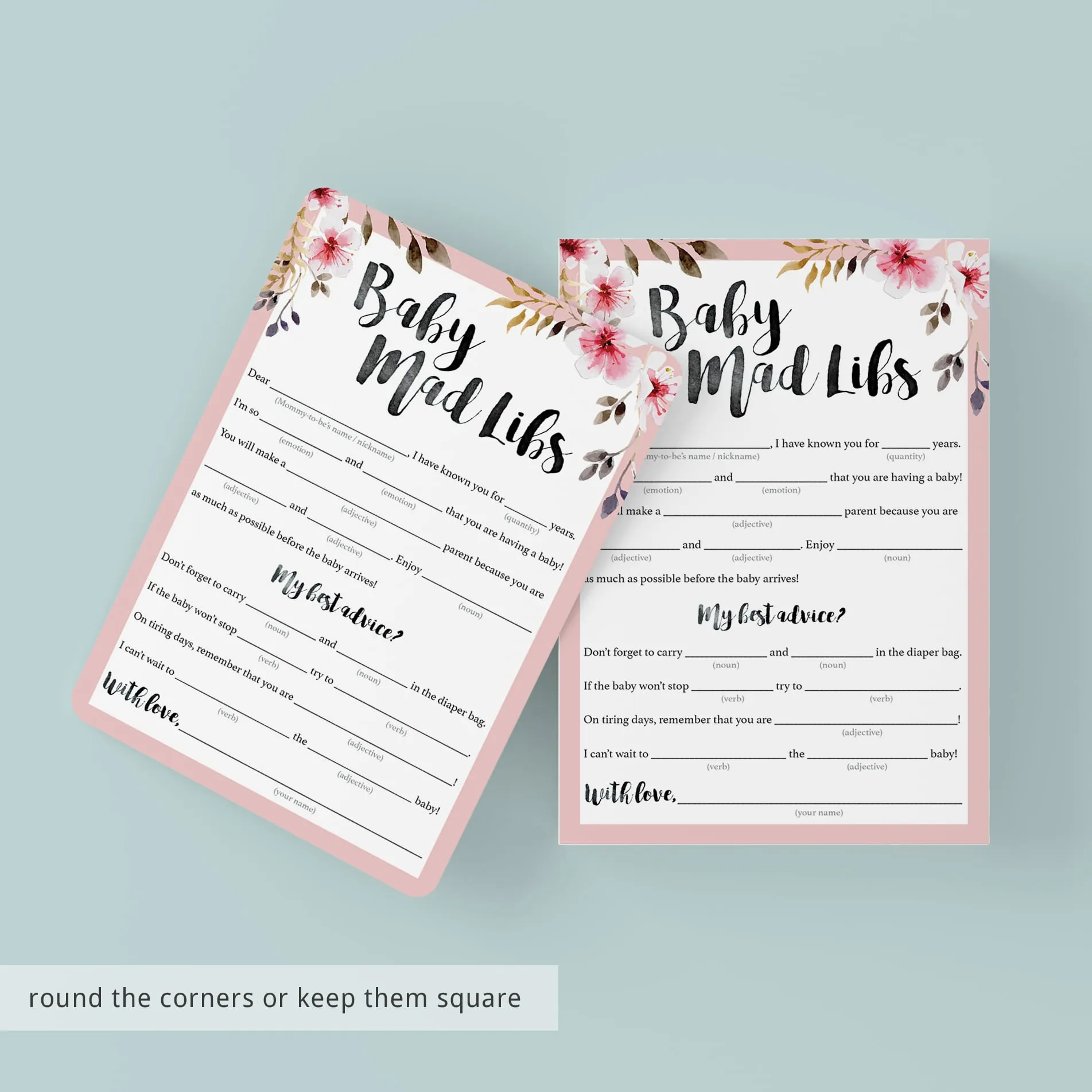 Floral Baby Mad Libs Printable Baby Shower Game