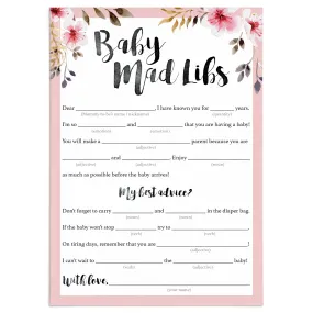 Floral Baby Mad Libs Printable Baby Shower Game